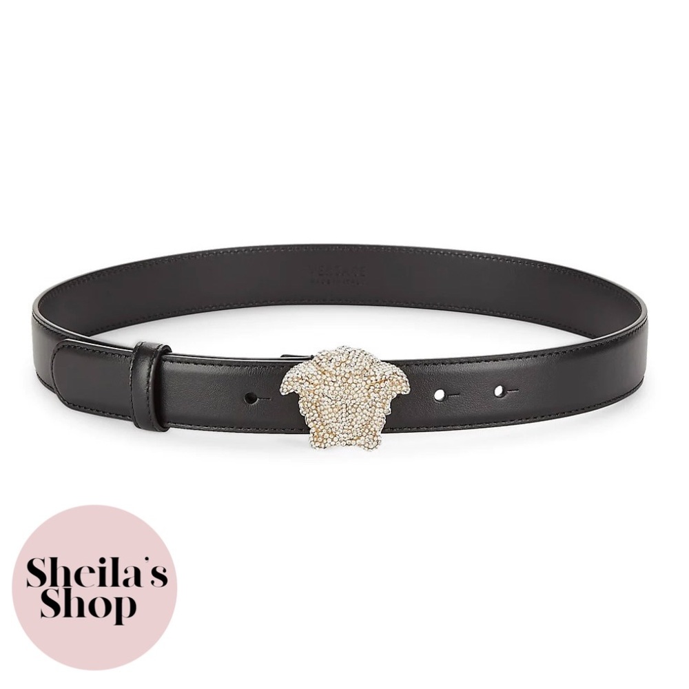 NWT Versace Crystal-Embellished Medusa Leather Belt Size 75
